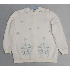 Baxter & Wells Womens Button Front Cardigan Sweater M Ivory BL Floral Grannycore